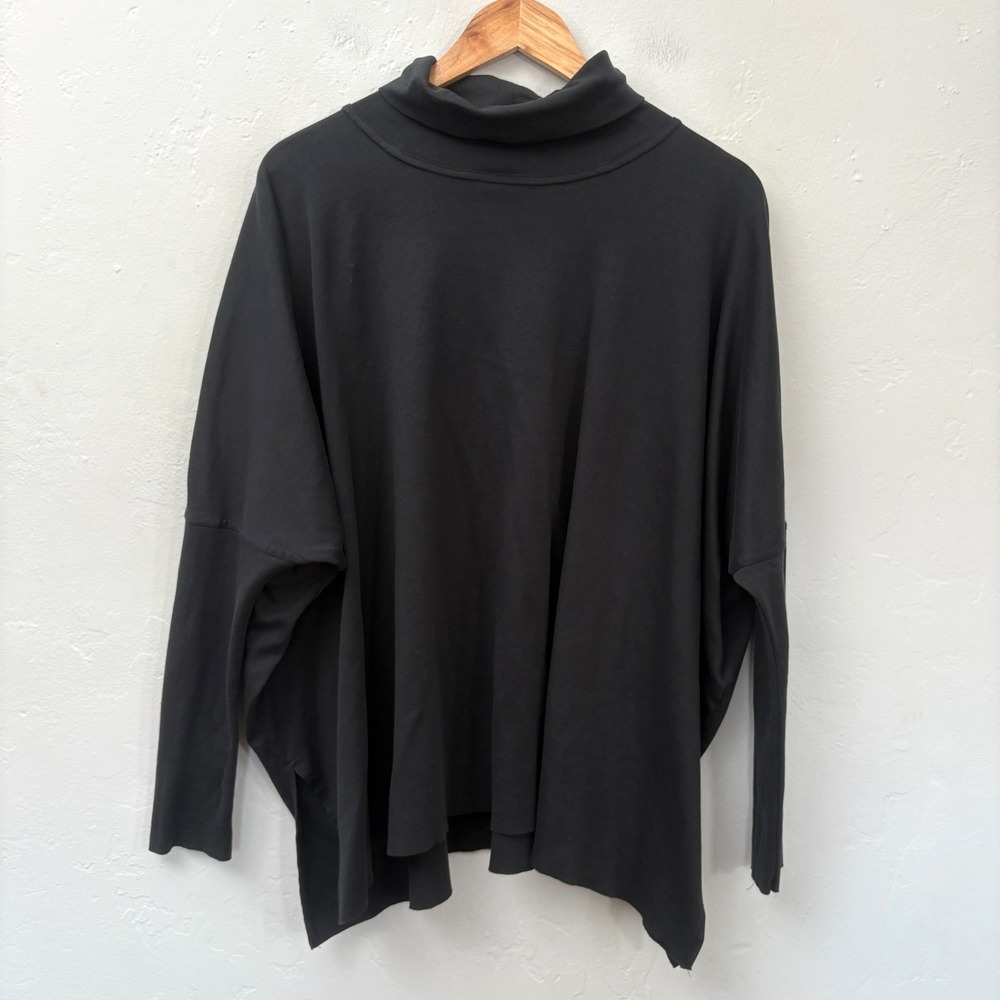Planet By Lauren G Cowl Turtle Neck Top One Size Gray Ribbed Oversized Flaw